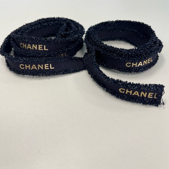 CHANEL Accessories - CHANEL navy and Gold Ribbon